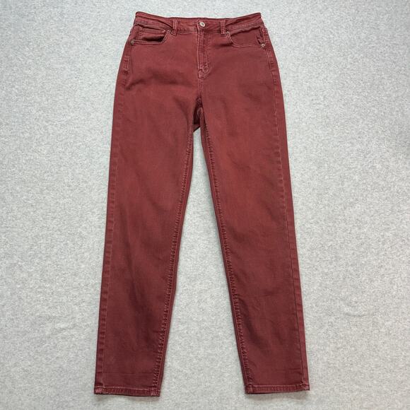 American Eagle Mom Jeans Women's 4 Long Maroon Stretch Skinny Slim Fit Mid Rise - Picture 1 of 10